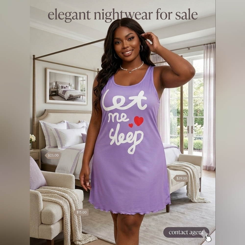 Plus Size Cute Let Me Sleep Print Purple Sleepwear Nightgown NEW
